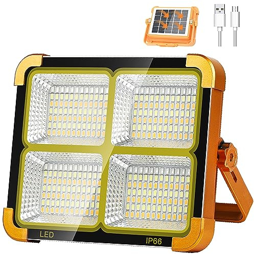 ZQX LED Baustrahler Akku - LED Strahler Akku mit Solarbetrieben & USB Wiederaufladbar 5 Modi Tragbare Campinglampe - Ideal für Camping, Garage, Angeln, Notfälle & Baustellen