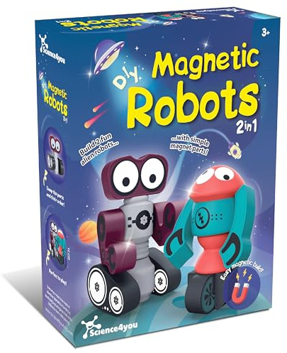 Science4you DIY Magnetische Roboter für Kinder – Magnetbaustein-Set Perfekt zum Stapeln, Magnetspielzeug für Kinder, Originelles Montessori-Geschenk für Jungen und Mädchen ab 3 4 5 6 7+ Jahren