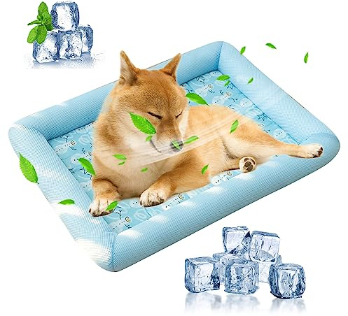 PETCUTE Atmungsaktiv Kühlmatte für Hunde Katzen,Selbstkühlend Hundebett Kleine Hunde,Kühlkissen für Hunde,Waschbar Haustier Kühlmatte mit Rutschfester Unterseite,Passend für Sommer