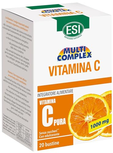 ESI - Multicomplex Vitamina C Pura, Integratore Alimentare Massimo Dosaggio, Supporta il Funzionamento del Sistema Immunitario, Gusto Agrumi, Senza Glutine e Vegan, 20 Bustine