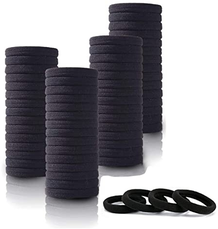 WANBY Baumwolle Haargummis 100Stück Mittel Nahtlose schwarze Haarbänder | Dehnbare Scrunchie Ponytail-Halter ohne Beschädigung Haarbinden Weiche Gummiziten Pferdeschwanzhalter Haar Krawatten