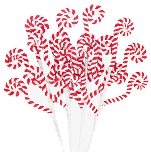 Kunjocy 4 Pcs Red Christmas Candy Picks, Candy Cane Tree Toppers for Xmas Tree Decorations