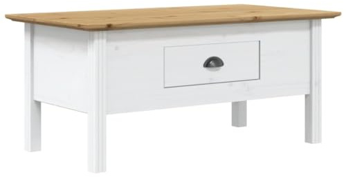 vidaXL Couchtisch BODO Weiß und Braun 100x55x46 cm Massivholz Kiefer