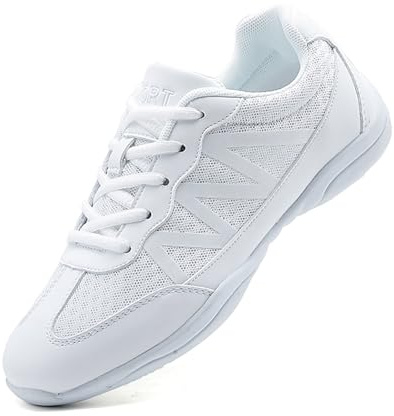 SECHRITE Cheerleading Cheer - Scarpe da ballo da donna e ragazza, scarpe da ballo bianche Jazz scarpe da ballo yoga allenamento aerobica scarpe con lacci, Bianco M, 39 EU