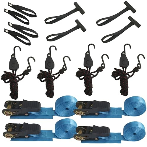 Canoe Ratchet Tie Strap -4 PK -12 FT -1000 LB Breaking Strength - Used for Moving Canoes, skis, Canoes, and paddleboards