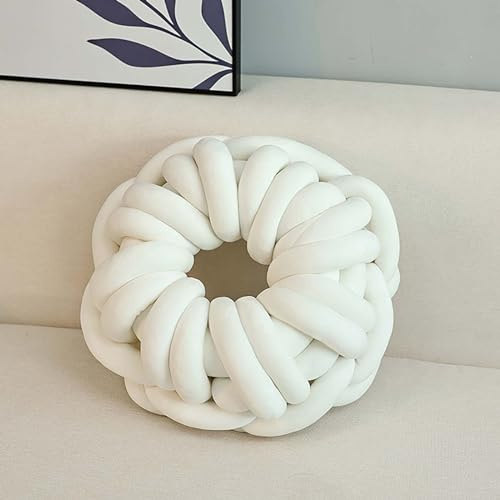 PTKG Plüsch Knotenkissen,Knot Kissen Ball, Geknotetes Kissen,Knoten-Ball-Kissen, Runde Kissen Samt Deko Sofa-Kissen für Schlafzimmer, Sofa,Weiß