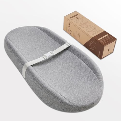 Blissful dagbok skötbädd för baby med vattentätt foderskum, inkluderar ett mjukt och tvättbart överdrag, konturerade skötbordsdynor för byrålopp med halkfri botten, 80 cm x 40 cm, grå