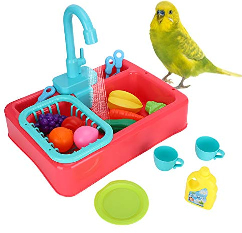 NCONCO Vogeltränke für Haustiere, multifunktionale Badewanne, automatische Papageien, Badezimmer, Vogeldusche mit Spielzeug, Futternapf für Haustiere, kleine, mittelgroße Papageien, Sittiche,
