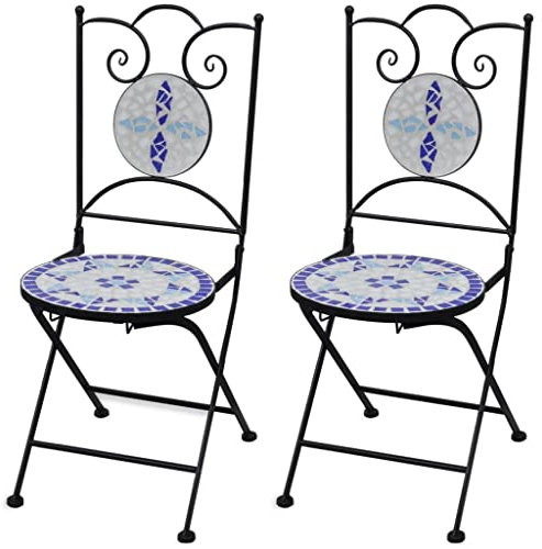 AJSEOYBS Gartenmöbel,Terrassenstühle,Atmungsaktive Gartenmöbel,Bistrostühle Klappbar 2 STK. Keramik Blau und Weiß,Comfy Lounge Chair, Outdoor Möbelfür Rasen, Garten, Balkon im Freien usw