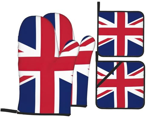 Rich&Rabbit Topflappen und Topflappen mit Union-Jack-Druck, hitzebeständig, rutschfest, zum Kochen, Grillen, Backen, Schwarz