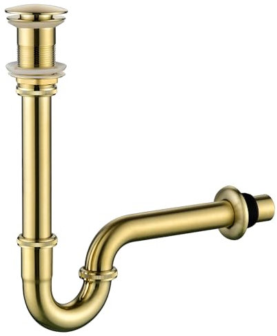 Heixutas Verdicktes Messing P Trap Set:1-1/4 P Siphon mit Waschbeckenstöpsel Waschbecken Abfluss Sanitär-Kit für Rohrersatz (Gebürstetes Gold, kein Überlauf)