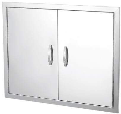 GarveeLife Grill-Zugangstür, 76,2 cm B x 53,3 cm H, doppelte Außentür, wetterfest, eingebauter 304 Edelstahl, mit Griff für draußen, Gewerbe, Grillinsel, Grillstation, Außenschrank