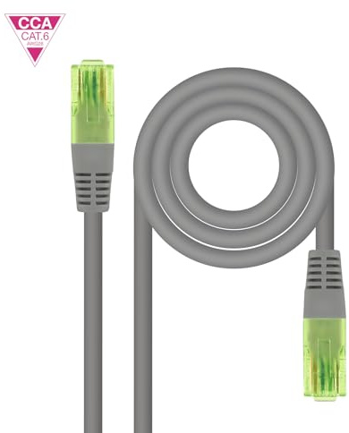 NANOCABLE 10.20.1420 - Cable de Red Latiguillo RJ45 CAT.6 UTP AWG26 CCA (Copper-Clad Aluminium) Aluminio revestido de Cobre, Gris, 20 metros