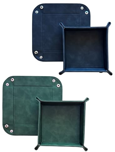 Set di 2 tappetini pieghevoli in pelle (16 x 16 cm), svuotatori quadrati per chiavi, cellulare, cuffie, piccoli oggetti, gioielli (nero – verde)