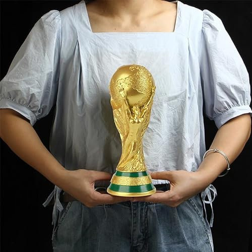 SUSANMAISON 4 Different Sizes Football Championship World Cup Replica Trophy, Resin Soccer Collectibles Gift with Keychain for Sport Fans Home Decoration (10.6inch/27cm)