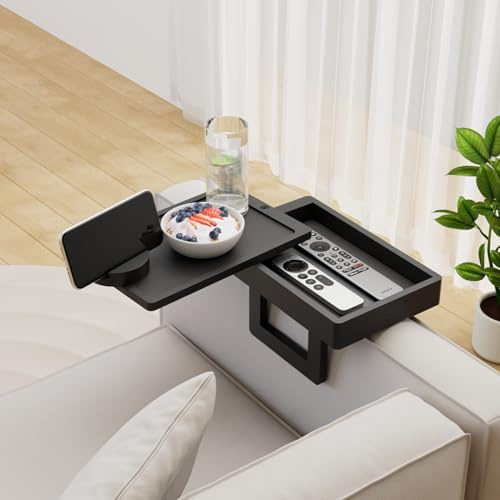 Wealone Mini bracciolo nero per bracciolo stretto, vassoio girevole da divano con scatola portaoggetti, supporto regolabile per snack