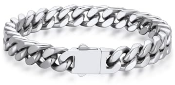 Bandmax Armbänder Herren Edelstahl Panzerarmband 5/7/9/12MM Männer Miami Gliederarmband Silber/Schwarz/Gold Kubanische Kettenarmband Armkette 19/21/23cm Punk Schmuck für Geburtstag