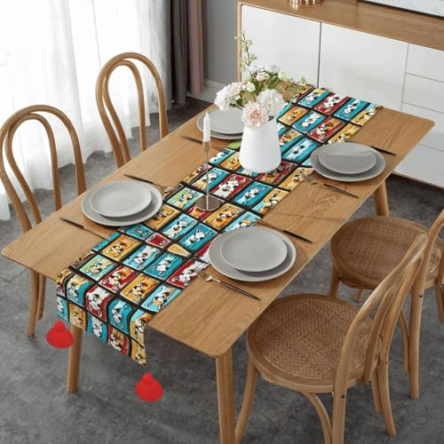 Runner da tavola con stampa di mattonelle di lama, per tavolo da pranzo, tavolo da biglietto, tavolino da caffè, matrimonio, fattoria