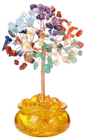 JSDDE 7 Chakra Feng Shui Baum, Heilsteine Edelsteine Baum, Geldbaum, Lebensbaum Deko, Kristallbaum, Glücksbringer Spirituelle Feng Shui Deko (7 Chakra)