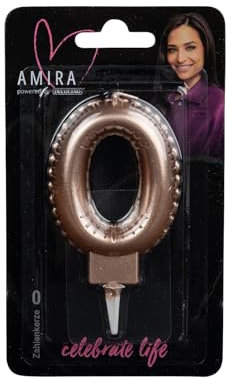 DECOCINO meets AMIRA - Zahlenkerze No 0 rosegold - wunderschöne Zahlenkerze im trendigen Design, ideal für Kuchen, Torten und Muffins, tolle Deko für Geburtstage, Jubiläen, etc.