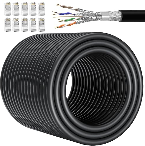 Soibke Cable Ethernet 80 Metros, Cable Lan Cat 7 Alta Velocidad 10Gbit | Cable de Red S/FTP Blindado Cable de Internet Gigabit 24AWG Exterior Impermeables RJ45 Cable de Instalación Negro