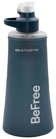 Katadyn BeFree AC 1,0L Bleu ardoise - Filtre à eau ultraléger pour le plein air, le camping et l'aventure, avec filtre à charbon actif et membrane EZ-Clean™ - de l'eau potable propre partout