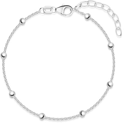 Armband Damen Silber 925 zarte Kugel Armkette 0,7mm SA-88 | längenverstellbar 16-19cm aus hautfreundlichem Sterlingsilber mit 8 kleinen Kugeln von MATERIA by Matthias Wagner