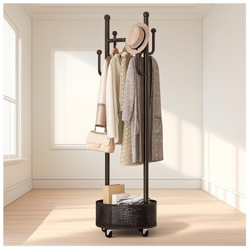 glmjyydslwx Garderobenständer aus Metall - Garderobe mit Haken and Kleiderstangen - auf Rollen - Stabiler Kleiderständer - bis 80 kg - für Schlafzimmer Ankleidezimmer - 60/80/100x32x170CM