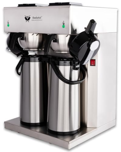 Beeketal 'BGK-TK2' Gastro Duo Filterkaffeemaschine inkl. 2 Pump Thermoskannen mit je 2,1 Liter Kapazität | Doppel Filter Kaffeemaschine inkl. Starterset Kaffe Korbfilter (Größe: 85/245)