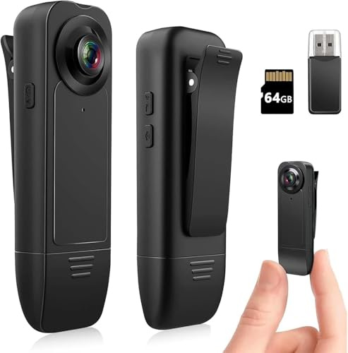 More9Room 1080P Mini Body Camera with Audio and Video Body Worn Camera with 64GB Memory Card Loop Storage Body Cam Wearable Police Camcorder for Hiking,Walking,Travaling
