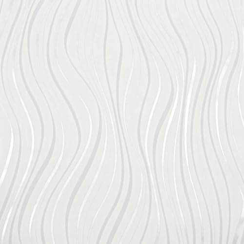 SOPHIE LAURENCE White Grey Wave Wallpaper – Luxury Metallic Shimmer, Textured Vinyl, Paste The Wall, Washable, Strippable (Full Roll)