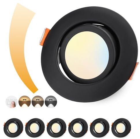 zexhy LED Einbaustrahler 230V Dimmbar LED Spots 6W Schwenkbar Einbauleuchten IP44 Deckenspots Warmweiß 3000K Neutralweiß 4000K Kaltweiß 6000K für Wohnzimmer,Badezimmer,Küche Schwarz-Matt