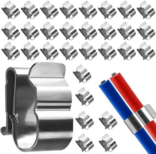 30 Stück Edelstahl Kabelklemmen, Solarkabel Kabelklammer, Federstahl, Silberton Metall Kabel Klemmen, Solarpanel Drahtklemme, Doppeldraht Anhänger Drahtklemmen