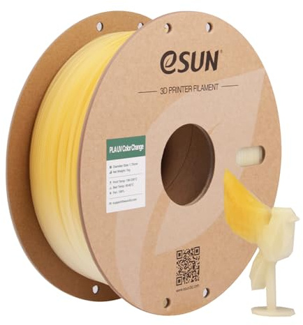 eSUN UV Farbwechsel PLA Filament 1.75mm, Maßgenauigkeit +/- 0.05mm, 1KG Spule (2.2 LBS) für 3D Drucker, UV Wechsel Gelb