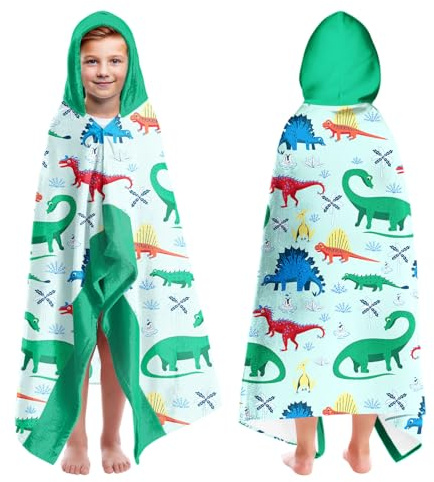 Dinosaur Beach Towels for Boys Hooded Beach Towels for Ages 4-8 ,Dino Kids Hooded Bath Towels Wrap for Toddler Teen Boy 30x50 inch Quick Dry Green Toddler Towel Boys Perfect for Beach Pool Swimming