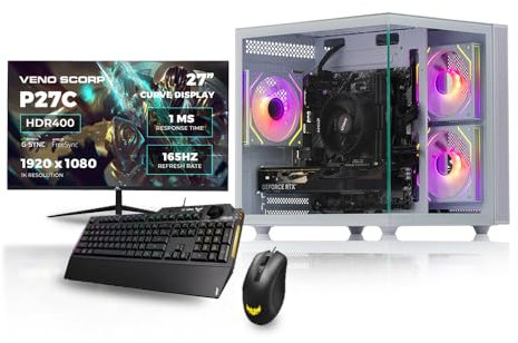 Gaming PC 27 165Hz Bundle AMD Ryzen 5 4500 Processor Nvidia RTX 3050 6GB Graphics Card - 16GB 3200MHz Ram - 1TB NVMe SSD - 550W PSU - Windows 11 - WiFi - Mini Nem 3 white - Asus TUF K1 & M3