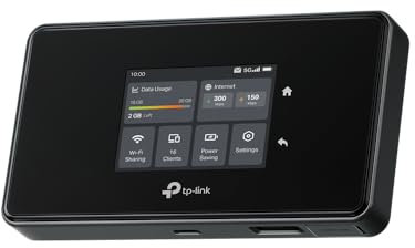 TP-Link M8550 5G LTE Mobiler WLAN Router – Bis zu 3,4 Gbit/s, Tri-Band Wi-Fi 6E, Nano-SIM-Karten Slot, Gigabit WAN/LAN, 4680 mAh Akku, Touchscreen, Wireguard, bis zu 32 Geräte