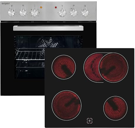 Exquisit EHE 156-2.1 UBZ-Set Einbauherdset - 59 l Backofen mit Kochfeld | Inox Einbauherd-Set mit 4 Kochzonen, 7 Programmen, Grill und Umluft - Energieeffizient Klasse A für Ihre Küche