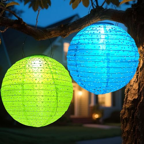 2 Stück Lampions Außen Wetterfest | 30cm Solar Lampions Außen Wetterfest | Lampions Solar Outdoor | Solarlampen für Außen Hängend | Gartenlaterne Solarlaterne für Außen/Garten/Halloween (Set 2)