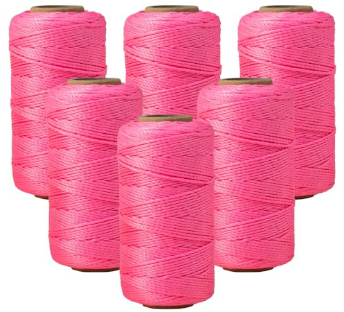 Mason Line String 1.3mm Thick Twisted Polypropylene – Durable Construction Twine for Laying Bricks, Blocks, Fences in Gardening, DIY & Landscaping Projects (Pink, 393 Ft x 6 Pcs)