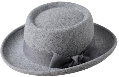 HIQIU Klassischer Filzhut Damen Roll-Brim Fedora-Hut Herren Flat Tophut | für Kirche Hochzeit Party Hüte mit Schleife Band