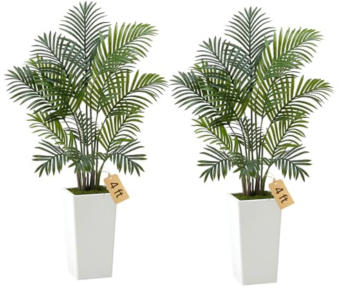 VEVOR Künstliche Areca-Palmen, 1,2 m, 2er-Pack Kunstpalmen, Tropische Pflanzen mit weißem Pflanzgefäß, Kunstseidenpflanze im Topf, Kunstbaum für Veranden, Wohnzimmer, Terrassen, Zuhause, Büro