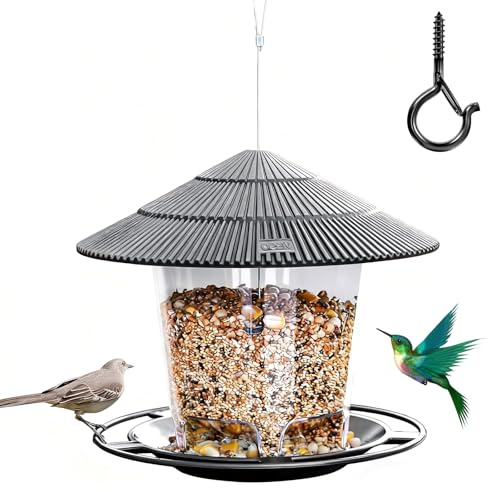 Hangende Vogelfütterung für Garten im Freien, Vogelhaus zum Aufhängen, 16.5cm witterungsdichtes Dach, 5 Fütterlöcher, Wilde Vogelfütterung mit Vogelfütterungsschale, Futterhaus für Vögel, Grau | 16.5cm witterungsdichtes Dach, 5 Fütterlöcher, Wilde Vogelfütterung mit Vogelfütterungsschale, Futterhaus für Vögel