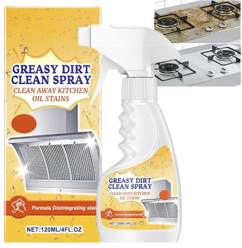 Heavy Duty Kitchen Grease Cleaner Spray, All Purpose Degreaser for Oven, Stove, Range Hood & Countertops, Foaming Cleaner Removes Oil Stains, Greasy Dirt, No Rinse Formula, Lemon Scent (1PCS)