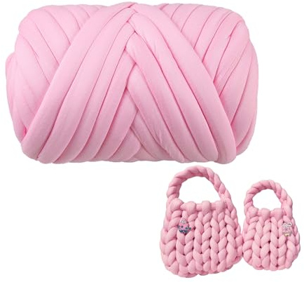 Armstricken Wolle 500g/25m Dicke Wolle zum Häkeln Rosa Chunky Yarn Bulky Dicke Schlauchgarn Handstrickwolle DIY Sperrige Handstrickgarn Wollkranz Baumwolle Chunky Wolle zum Handstricken für Anfänger