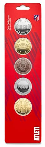 MOCIWORLD - Atlético de Madrid - Pack de 5 Monedas edición Especial - ATELETI Plata, Estadio Oro, 1903 Oro, Escudo Antiguo Bronce, Coraje y Corazon Niquel - Coleccionable - Producto Oficial