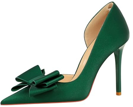 Mujer Zapatos de Tacón 10.5 CM Sexy Stilettos con Punta Aguda Verde Satén Lazo Recorte Lateral Elegantes y Dulces para Fiestas y Bodas