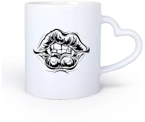 AYUEHBN Manico in ceramica a forma di cuore Bicchieri in ceramica per la casa sex appeal labbra ragazze vampiro zanne 11oz/320ml Ottimo per casa, ufficio, bar, idee regalo