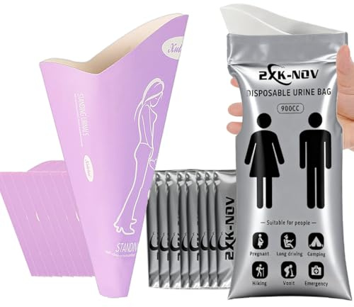 2XK-NOV 8 Stück-900ml Einweg-Urinbeutel für Unterwegs Und 8 Stück Faltbar Einwegpapier Urinella