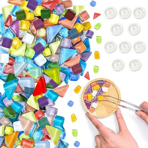 1kg Mosaikfliesen, Kristall Glasmosaiksteine, Polygon Mosaiksteine zum Basteln, Mini Polygonal Mosaik Bastelset, Kleine Glasmosaiksteine zum Basteln, für DIY Kunstprojekte